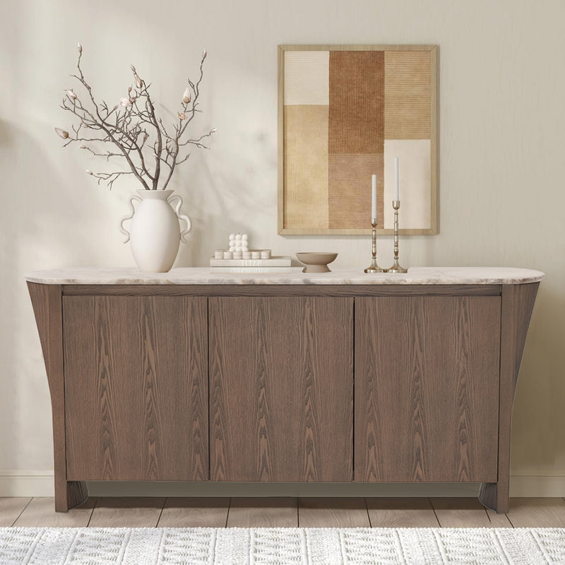 CREDENZA TOPE ESTILO MARMOL Y  ACABADO DE MADERA