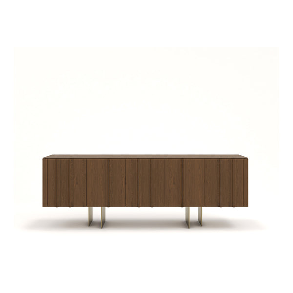 CREDENZA TOPE ACABADO DE MADERA Y PATAS DORADAS