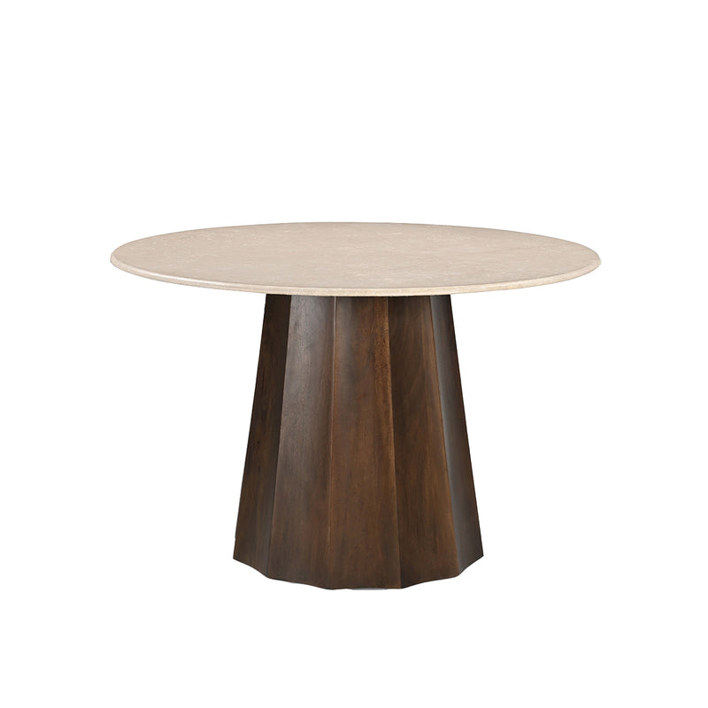 MESA DE COMEDOR CON TOPE DE MÁRMOL Y BASE DE MADERA