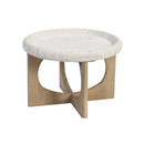 MESA DE CENTRO CON TOPE DE MARMO Y BASE ACABADO DE MADERA