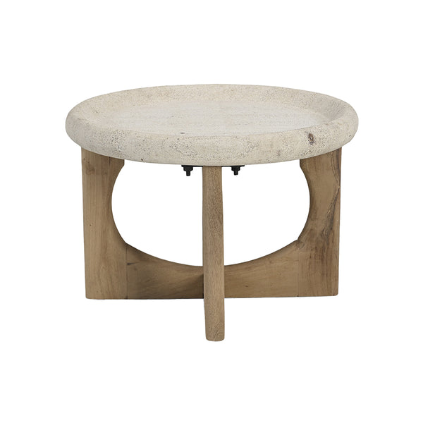 MESA DE CENTRO CON TOPE DE MARMO Y BASE ACABADO DE MADERA