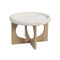 MESA DE CENTRO CON TOPE DE MARMO Y BASE ACABADO DE MADERA