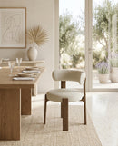 SILLA DE COMEDOR ACABADO DE MADERA Y TELA BEIGE