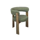SILLA DE COMEDOR EN TELA VERDE Y PATAS ACABADO DE MADERA