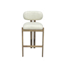 TABURETE EN TELA BLANCA Y PATAS ACABADO DE MADERA