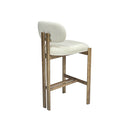 TABURETE EN TELA BLANCA Y PATAS ACABADO DE MADERA