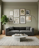 SOFA ESTACIONARIO DE TRES ASIENTOS EN TELA GRIS