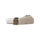 CHAISE LOUNGE DE INTERIOR EN TELA BEIGE Y METAL DORADO