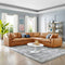 SOFA SECCIONAL ESTACIONARIO JERSEY CON FRENTE DE PIEL CAMEL