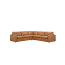 SOFA SECCIONAL ESTACIONARIO JERSEY CON FRENTE DE PIEL CAMEL