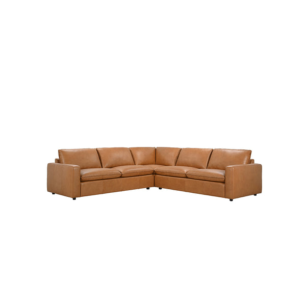 SOFA SECCIONAL ESTACIONARIO JERSEY CON FRENTE DE PIEL CAMEL