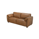 SOFA ESTACIONARIO DE DOS ASIENTOS CON FRENTE DE PIEL CAMEL