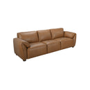 SOFA ESTACIONARIO DE TRES ASIENTOS CON FRENTE DE PIEL CAMEL