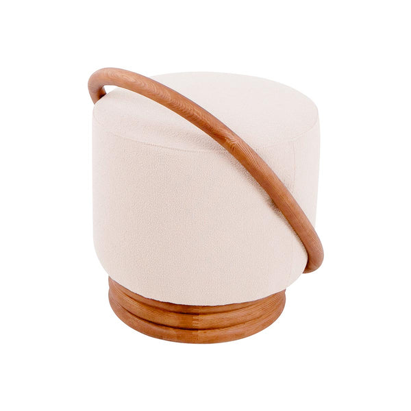 OTOMAN EN TELA BLANCA Y ACABADO DE MADERA