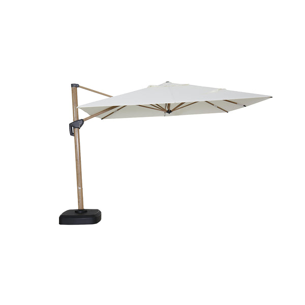 SOMBRILLA 3.5X3.5M COLOR BEIGE CON BASE, CUATRO RUEDAS DESMONTABLE