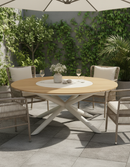 MESA DE COMEDOR ACABADO DE MADERA CON PLATO GIRATORIO DE CERAMICA Y PATAS BEIGE