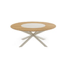 MESA DE COMEDOR ACABADO DE MADERA CON PLATO GIRATORIO DE CERAMICA Y PATAS BEIGE