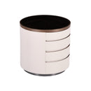 JOYERO CON FRENTE DE PIEL BEIGE Y TOPE DE VIDRIO NEGRO