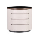 JOYERO CON FRENTE DE PIEL BEIGE Y TOPE DE VIDRIO NEGRO