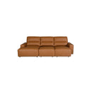 SOFA SECCIONAL RECLINABLE ELECTRICO CON FRENTE DE PIEL CAMEL