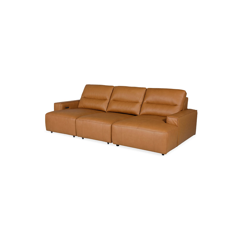 SOFA SECCIONAL RECLINABLE ELECTRICO CON FRENTE DE PIEL CAMEL