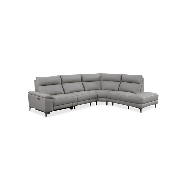 SOFA SECCCIONAL RECLINABLE ELECTRICO CON FRENTE DE PIEL GRIS