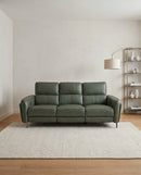SOFA RECLINABLE ELECTRICO DE TRES ASIENTOS CON FRENTE DE PIEL VERDE