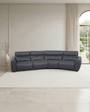 SOFA SECCIONAL RECLINABLE ELECTRICO CON FRENTE DE PIEL AZUL