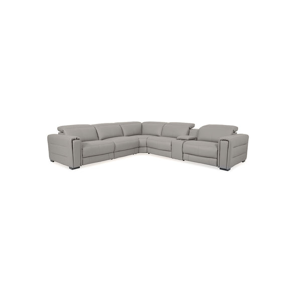 SOFA SECCIONAL RECLINABLE ELECTRICO CON FRENTE DE PIEL GRIS