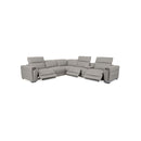 SOFA SECCIONAL RECLINABLE ELECTRICO CON FRENTE DE PIEL GRIS