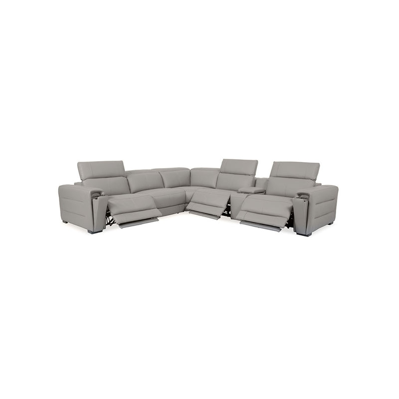 SOFA SECCIONAL RECLINABLE ELECTRICO CON FRENTE DE PIEL GRIS