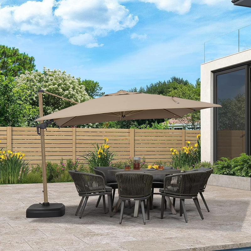 SOMBRILLA GALAXY DE 3.5X3.5M EN COLOR GRIS TAUPE CON BASE