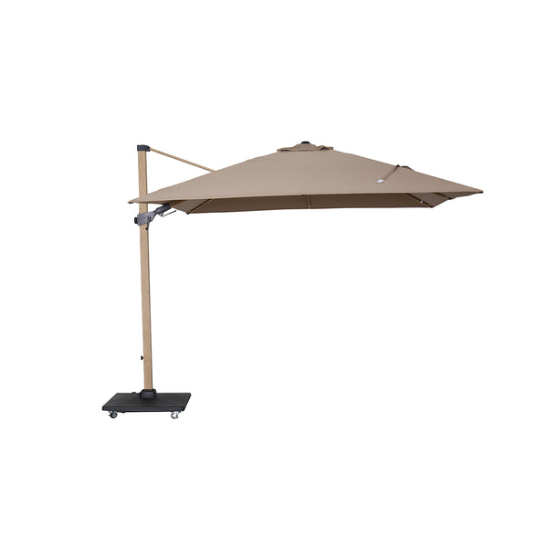 SOMBRILLA PROVENZAL 3X3M CON TAPA INCLINABLE GIRATORIA, COLOR MADERA Y GRIS TAUPE, CON BASE
