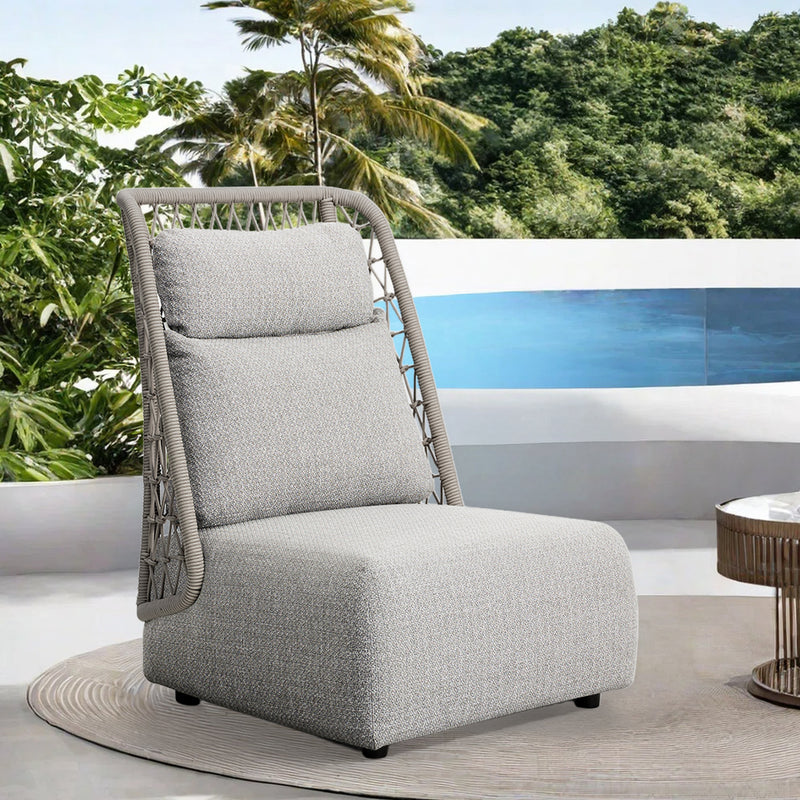 ALUM ROPE UPHOLSTERY HIGH BACK CHAIR, ROUND ROPE, WITH AXROMA ALPINE OLEFIN FABRIC CUSHION