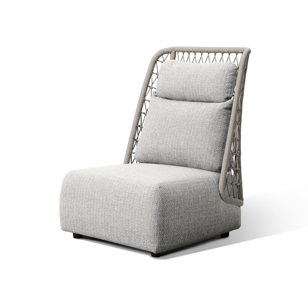 ALUM ROPE UPHOLSTERY HIGH BACK CHAIR, ROUND ROPE, WITH AXROMA ALPINE OLEFIN FABRIC CUSHION