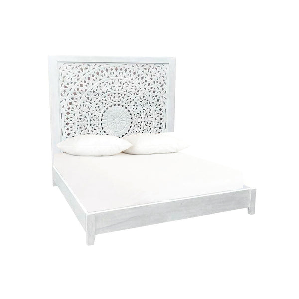 CAMA KING ACABADO EN MADERA BLANCA