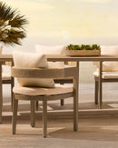 SILLA DE EXTERIOR EN TELA BEIGE Y MARCO GRIS