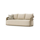 SOFA DE EXTERIOR DE TRES ASIENTOS EN TELA BEIGE Y CUERDA Y MARCO GRIS