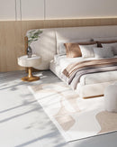 MESA DE NOCHE TOPE ESTILO MARMOL Y BASE BEIGE Y ACABADO DE MADERA