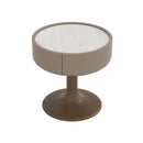 MESA DE NOCHE TOPE ESTILO MARMOL Y BASE BEIGE Y ACABADO DE MADERA