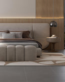 MESA DE NOCHE TOPE ESTILO MARMOL Y BASE BEIGE Y ACABADO DE MADERA