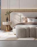 MESA DE NOCHE TOPE ESTILO MARMOL Y BASE BEIGE Y ACABADO DE MADERA