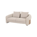 SOFA ESTACIONARIO DE DOS ASIENTOS EN TELA BEIGE Y PU CAMEL