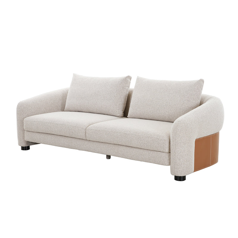 SOFA ESTACIONARIO DE TRES ASIENTOS EN TELA BEIGE