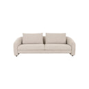 SOFA ESTACIONARIO DE TRES ASIENTOS EN TELA BEIGE Y PU CAMEL
