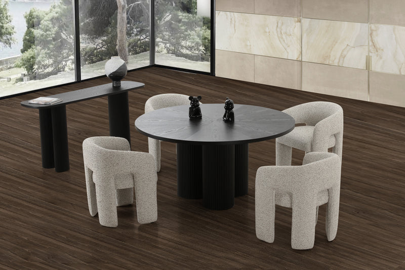 SILLA DE COMEDOR EN TELA TEXTURIZADA GRIS CON BLANCO