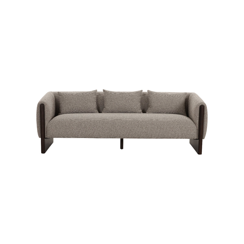 SOFA ESTACIONARIO DE TRES ASIENTOS EN TELA TEXTURIZADA MARRON