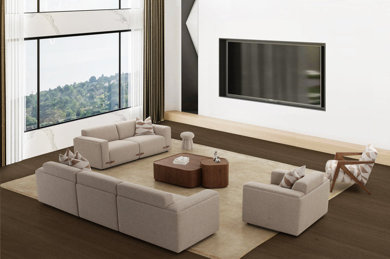SOFA ESTACIONARIO DE DOS ASIENTOS EN TELA BEIGE