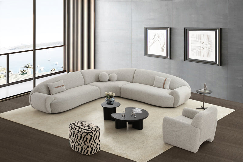 SOFA SECCIONAL ESTACIONARIO EN TELA TEXTURIZADA BLANCA CON GRIS