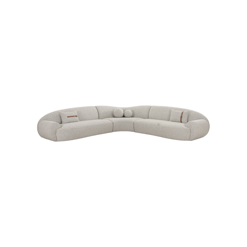 SOFA SECCIONAL ESTACIONARIO EN TELA TEXTURIZADA BLANCA CON GRIS